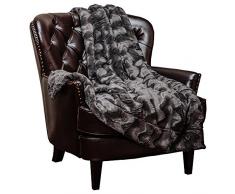 Chanasya Super Weich Warm Elegant Cozy Fuzzy Fell Flauschiges Kunstfell mit Sherpa Gewelltes Muster Plüsch Überwurf Decke (127 x 165,1 cm) – massives Wave geprägt, Polyester, dunkelgrau, 50x65 inches