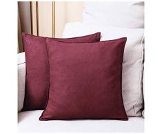 2er Pack Werfen Kissen Abdeckungen NEU Design Licht Gewicht comfortabal Velourslederimitat Dekorative Kissenhülle 45,7 x 45,7 cm für Sofa, Polyester-Mischgewebe, burgunderfarben, 18X18(No Insert)