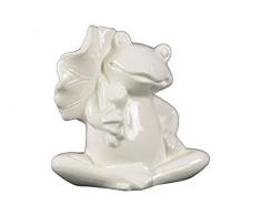 Urban Trends Keramik Figur Frosch, mit einem Blatt auf Hand, Hochglanz weiß