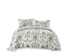 Dada Bettwäsche Kollektion eleganten viktorianischen Kandelaber Quilt, Patchwork Tagesdecke, Set, Floral, Weiß & Schwarz, 2 – dreiteilig., Polyester-Mischgewebe, weiß, Twin