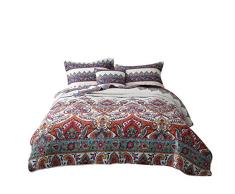 Dada Betten ve-jhw-570-f bohemianly Patchwork gesteppt Tagesdecke Set, blau, Queen