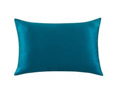 Ethereal Lomoer Kissenbezug, 100 % natürliche reine Seide, für Haar und Haut, 19 mm, hypoallergen, Fadenzahl 600, luxuriöses glattes Satin-Kissenbezug mit verstecktem Reißverschluss, elfenbeinfarben, Standardgröße Queen blau - peacock blue