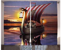 Vorhänge mit roter Vow Landschaft, Idyllischer Ausblick mit Baum auf Stillsee, umgeben von Bergen und Moody Sky, durchscheinender Vorhang für Schlafzimmer, Esszimmer, Wohnzimmer, 2-teiliges Set, 137 cm B x 99 cm L, mehrfarbig 80 W By 63 L Colo06