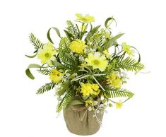 Flair Flower Gesteck, Arrangement aus Margeriten und Farn im Jute-Topf, Künstliche Pflanzen, Kunstpflanze, Kunstblume, Frühjahrsdekoration, Unechte Blumen, Frühjahr, Ostern, Osterdeko, Tischdeko