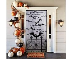 vlovelife Happy Halloween Spitze Fenster Vorhang Oder Tür Panel mit Schlägern Spider Web Design für Halloween Party Dekoration – 101,6 x 213,4 cm