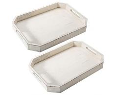 MyGift Rustikales Serviertablett Frühstücksbrettchen Kaffeeservice mit Ausgeschnittenen Griffen und abgewinkelten Kanten 2er Set Country Rustic Whitewashed