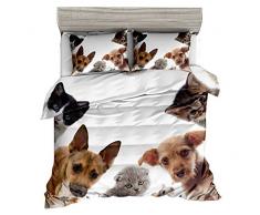 Jwellking Bettwäsche-Set für Kinder, 3D-Motiv Katze und Hund, 3-teilig, Bedruckt, Weiß (1 Bettdeckenbezug, 2 Kissenbezüge), Keine Decke im Inneren. Twin Xc-149