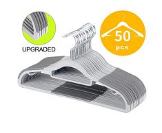 OIKA Kleiderbügel aus Kunststoff, 50 Stück, trocken und nass mit rutschfesten Pads, 0,2 cm dick, 41,9 cm, platzsparend, Grau