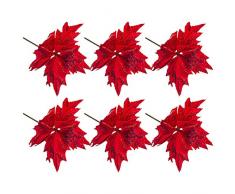 GUOfeudallord Künstliche Weihnachtsblumen, 6 Glitzer, künstliche Hochzeit, Weihnachtsbaum, Dekoration, Kunstblumen für Zuhause, Hochzeit, Party, Urlaub, Weihnachtsdekoration 27 * 20cm rot