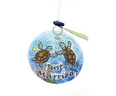 Happy Aloha Just Married Schildkrötenpaar Hawaiian Weihnachten aus recyceltem Glas Sonnenfänger Ornament