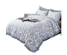 KASENTEX Bettwäsche-Set - schickes modernes bedrucktes Muster, Tagesdecke mit stilvollem Bordüren-Design, Mikrofaser, weich und warm, mit Bettumrandung Modern QUEEN + 2 Shams (90x90+20x26x2) Multi-blue