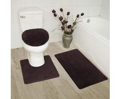 Elegant Home Goods Badezimmerteppich-Set, Badematte, Konturmatte, Deckelbezug, rutschfest, Gummi-Rückseite, einfarbig, Farbe Nr. 6 Brown/Chocolate