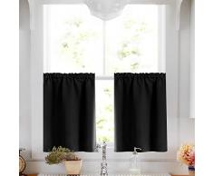 Lazzzy Waffelmuster Strukturierte Küche Stufe Vorhänge für Badezimmer Gardinen Set Pole Top 24| Tiers B-Black