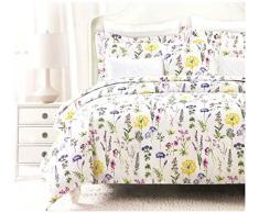 ENVOGUE Nicole Miller Moderne Landhaus-Bettwäsche französischer Landhausstil Floraldruck Reine Baumwolle Bettwäsche-Set bunt Garten Wildblumen Aquarell Illustration Vintage Blume Queen Mehrfarbig