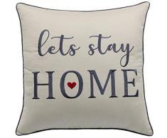 RUDRANSHA Kissenbezug, Bestickt, Familienkissen, Überwurfkissen, mit Reißverschluss, Couch-Kissen, Dekoration, Heimdekoration, Sofakissen 18x18 Natural(Lets Stay)