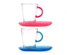 Pasabahce Sie & Ihn Packung 2 Mug, Untertassen Bunte, Glas, Pink/Hellblau, 19 x 13 x 15 cm