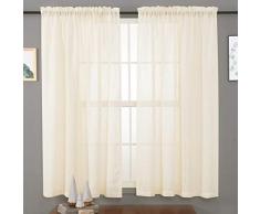 MYSTIC-HOME Leinen-Vorhänge 160 cm Länge, Voile-Vorhänge für Wohnzimmer, Schlafzimmer, Fensterbehandlungen, halbknisternde Vorhänge für Hof, Terrasse, Villa, Stube, 2er-Set, 132 x 160 cm Modern 52Wx63L beige