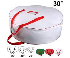 TQS Weihnachten Kranz Aufbewahrungstasche – Xmas Groß Kranz Container – verstärkte breitem Griff und doppelte Glatte Reißverschluss – Heavy Duty Schützen Ihr Urlaub Advent, Girlande, Party Dekorationen und Ornaments 30 X 8 inch weiß