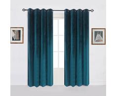 Cherry Home Vorhang mit Ösen, superweich, luxuriös, dunkelgrün, blickdicht, energieeffizient, Pfauenblau, 52 x 108 cm, 2 Vorhänge