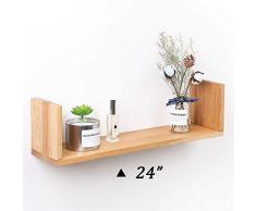 IPETSUN Wandregal aus Holz, 1 Stück Eiche, schwebend, U-förmig, zum Aufhängen, Bücherregale, Organizer, kleine Wandmontage, Ablageflächen, Bild, DVD, Pflanzendekoration, Rahmen für Schlafzimmer, Wohnzimmer, Büro Medium eiche