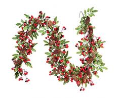 Lvydec Weihnachtsgirlande mit roten Beeren und Tannenzapfen