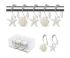 BEAVO Duschvorhang-Haken, 12 Stück Doppelroller, rostbeständig, Edelstahl, dekorative Duschvorhangringe für Badezimmer, Babyzimmer, Schlafzimmer, Wohnzimmer weiß