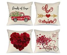 AENEY Valentinstag-Kissenbezüge 45,7 x 45,7 cm, 4er-Set für Heimdekoration, LKW, Blume, Herz und Liebe, Fahrrad-Dekoration, Valentinstag, Überwurf, Kissen, Dekoration, Valentinstag, Dekoration, A286