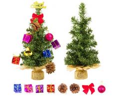 MEWTOGO Tisch-Weihnachtsbaum mit 20 Mini-Ornamenten, 30 cm hoch, aus künstlicher PVC-Fichte, Tischplatte in Jute-Basis für Weihnachten, Urlaub, Zuhause, Tisch, Fenster, Küche, Dekoration, 2 Stück