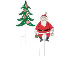 Sullivans Art MET1200 Gartenstäbe, Weihnachtsmann und Weihnachtsbaum, Metall, 61 cm, Rot und Grün, 2 Stück