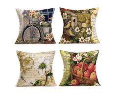 Smilyard Kissenbezug aus Baumwollleinen mit Ölgemälde und Baum-Muster, Weihnachtsdekoration, 45,7 x 45,7 cm 18 X 18 Vintage Bike Set