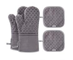 Piduules Set von 4 Ofenhandschuhen und Topflappen, 482 F Hitzebeständige Hitzebeständige Hitzeplatte bewegliche Anti-Rutsch-Handschuhe für BBQ, Grill, Backen, Kochen, Ofen, Mikrowelle grau