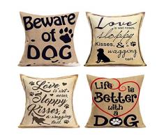 Hopyeer Vintage Beer Kissenbezug Baumwolle Leinen Kissenbezug Kissenbezug Cheer Zitat Muster quadratisch Kissenbezug Set 4 Bar Home Sofa Dekoration 45,7 x 45,7 cm Love Dog