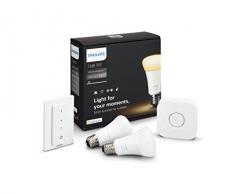 Philips Hue White Ambiance E27 LED Lampe Starter Set, zwei Lampen inkl. Bridge und Dimmschalter, dimmbar, alle Weißschattierungen, steuerbar via App, kompatibel mit Amazon Alexa (Echo, Echo Dot)