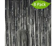 Deruicc 6 weiße Folien-Vorhänge 91,4 x 244 cm Lametta Fransen Vorhänge Schimmernde Vorhang für Geburtstag, Hochzeit, Party, Weihnachten, Fotoautomaten, Hintergrunddekorationen Schwarz