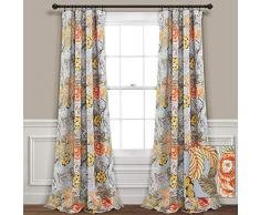 Lush Decor Sydney Vorhänge mit Blumenmuster, Hellgrau und Grün, für Wohnzimmer, Esszimmer, Schlafzimmer, 248 cm lang x 132 cm breit