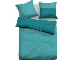 TOM TAILOR 0069896 Satin Bettwäsche Garnitur mit Kopfkissenbezug (Baumwolle) 1x 200x200 cm + 2X 80x80 cm, Blue Bird