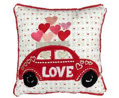 Penguin Home 3503 Wunderschönes Kissen perfekt für Valentinstag, Geburtstag oder Jahrestag (Käferballons), Baumwolle, Luftballons Motiv, 31X31x1 cm, Weiße/rote Käfer-Ballone