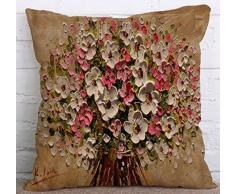 QINU KEONU Ölgemälde schwarz großen Baum und Blume Birds Baumwolle/Leinen Überwurf Kissenbezug Home Sofa Dekorative 45,7 x 45,7 cm ¡, Baumwoll-Leinen, 29, 18 X 18 Inch