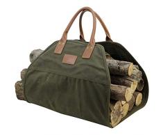 Good Gain Tragetasche für Kaminholz, gewachst, 454 g, mit Griff aus echtem Leder, robust, wasserfest und staubdicht, Kaminzubehör grün
