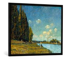 Gerahmtes Bild von Alfred Sisley Landschaft an der Seine, Kunstdruck im hochwertigen handgefertigten Bilder-Rahmen, 100x70 cm, Schwarz matt