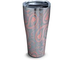 Tervis 1335035 Isolierbecher mit Paisleymuster, Edelstahl, mit transparentem und schwarzem Hammerdeckel, ca. 900 ml, silberfarben