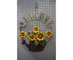 hadaaya gifts & home decor Garten Mottoparty Metall Welcome Schild, Shabby Chic, mit Sonnenblume und Form Eine Gießkanne Design
