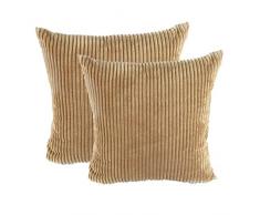 MOCOFO 2 Stück, kordüberwurf Kissen Bezug, Deko Christmas Solide Rot Weichem Gestreift Samt Kissenbezug für Quadratische Kissen 45cm(W)*45cm(L) Brown Pack of 2