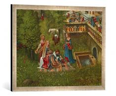 Gerahmtes Bild von Albrecht Altdorfer Susanna im Bade und die Steinigung der Alten. Detail: Badeszene am Brunnen, Kunstdruck im hochwertigen handgefertigten Bilder-Rahmen, 70x50 cm, Silber Raya