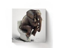 Chucoco Öl Gemälde auf Leinwand Funny Elefant sitzend auf der Toilette Abstraktes Kunstdruck mit gerahmt Bereit, zu Hängen, Wohnzimmer Küche Schlafzimmer Home Dekorationen 12x12 inch