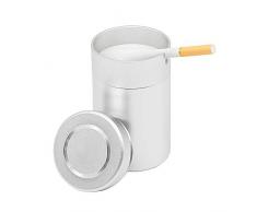NOSTAFY Aschenbecher, Aluminiumlegierung, rauchfrei, tragbar, Winddicht, Zigarettenaschenbecher, zylindrisch, automatisch gelöscht mit Deckel Silvery, Large