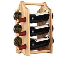 LIANTRAL Weinregal – rustikales Holz Weinflaschenhalter, 6 Flaschen Thekenregal Aufbewahrung für Bar, Keller, Schrank, Speisekammer Natürlicher Bambus (Griff)