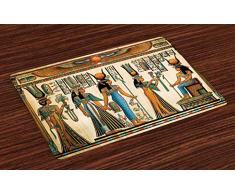 Lunarable Ägyptische Platzdeckchen 4er-Set, ägyptische Papyrus zeigt Queen Nefertari EIN Angebot an Isis Bild, abwaschbare Stoff-Tischsets für Esszimmer, Küche, Tischdekoration, Mehrfarbig
