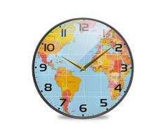 ZOEO Wanduhren in Schildkröten-Optik, batteriebetrieben, Nicht tickend, Retro-Karte, 25,4 cm, geräuschlose Kunst Schlafzimmer, Küche, Atomic, analoge Uhren, Heimdekoration für Kinder Casual 12 A002