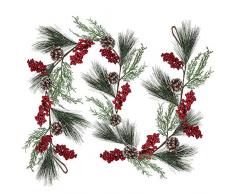 Künstliche Weihnachtsgirlande mit Beeren, Tannenzapfen, Zypresse, Wintergrün, für Urlaub, Kamin, Tischläufer, Dekoration